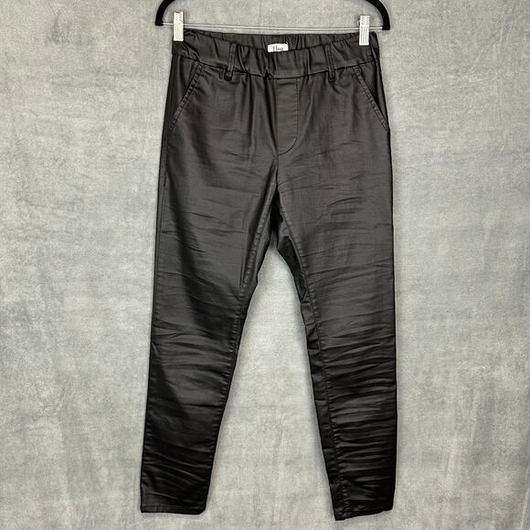 Bevy Flog Pants Womens 28 Black Vegan Leather Coated Pullon Pockets Quiet Luxury - Picture 1 of 13